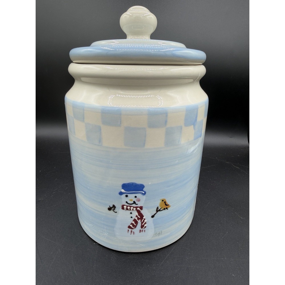 ⛄❄️ Crate & Barrel Snow People Ceramic Cookie Jar 🎄✨